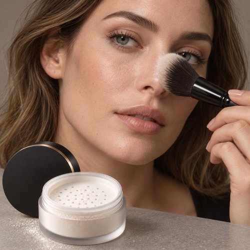 Brume finishing powder applied with a face brush