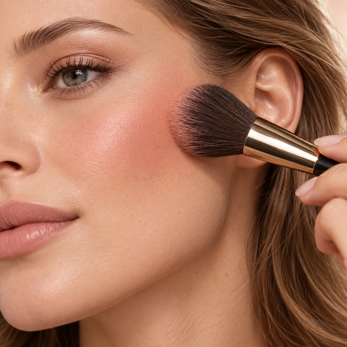 Chromatique blended blush color on the cheek