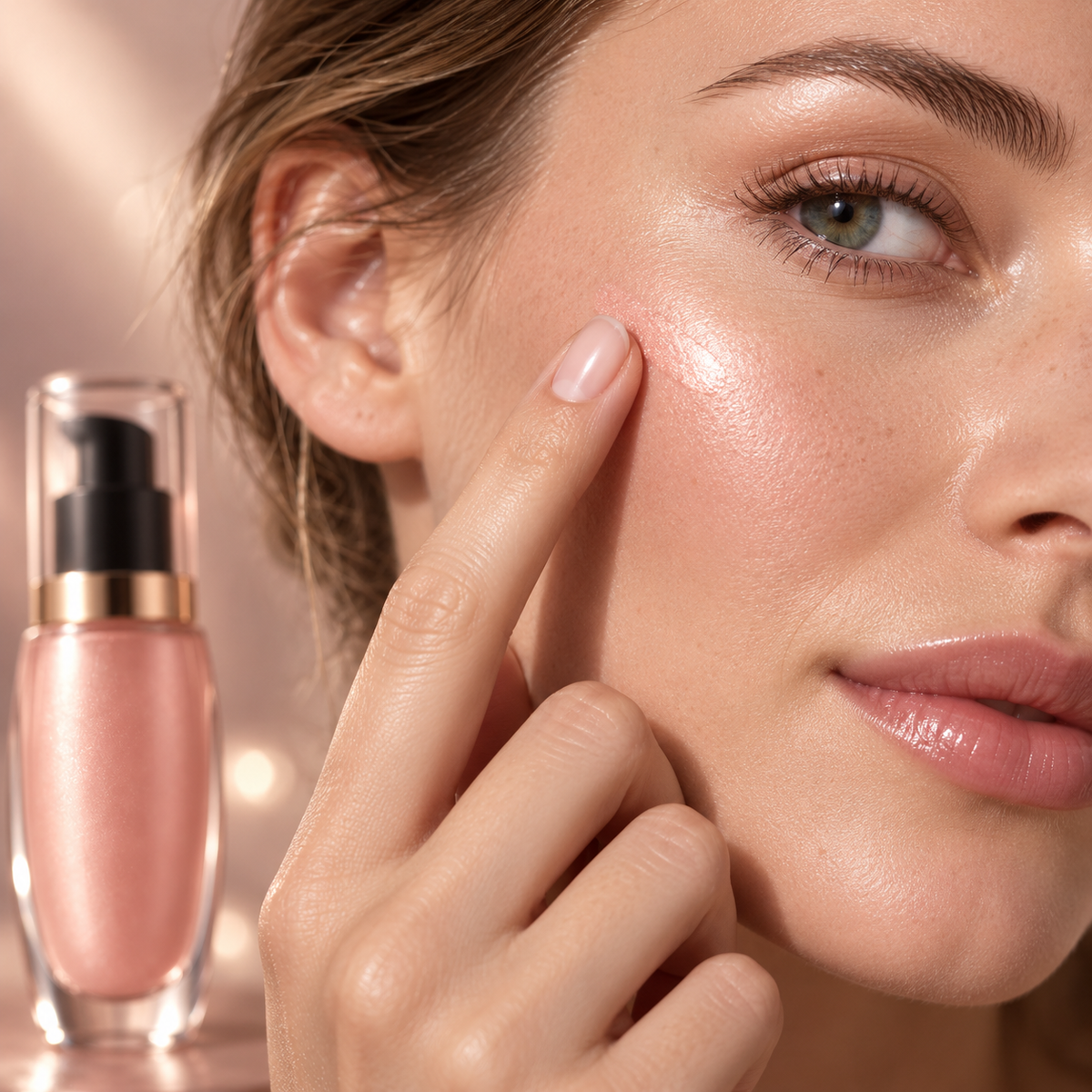 Eclat rosy pearl illuminator on the cheekbone