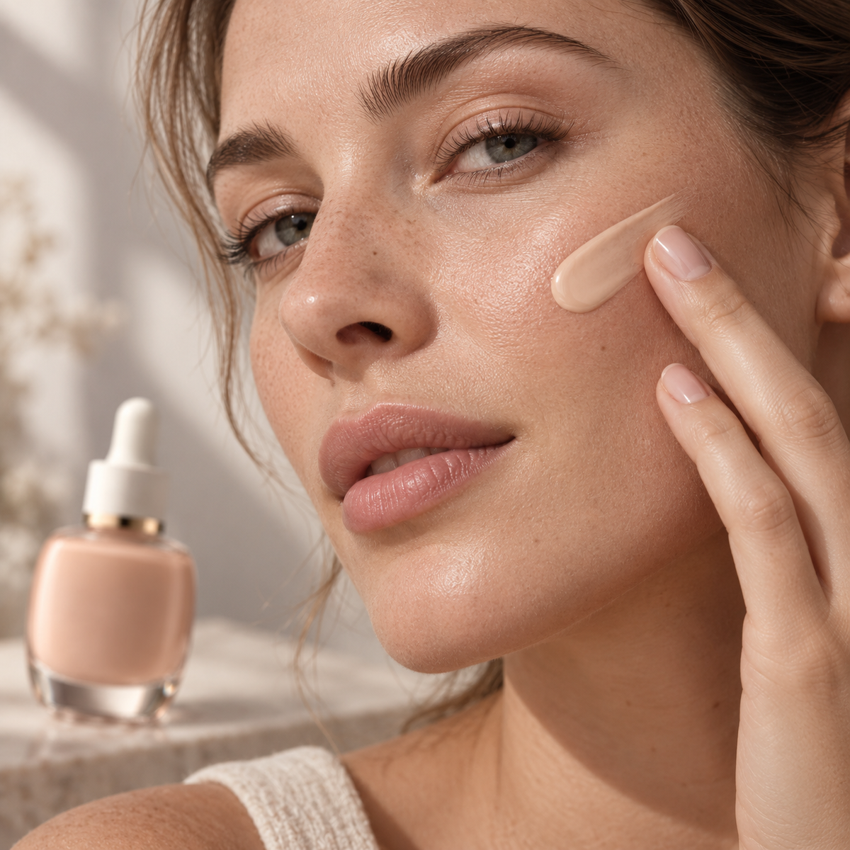 Lueur complexion tint blended across the cheek