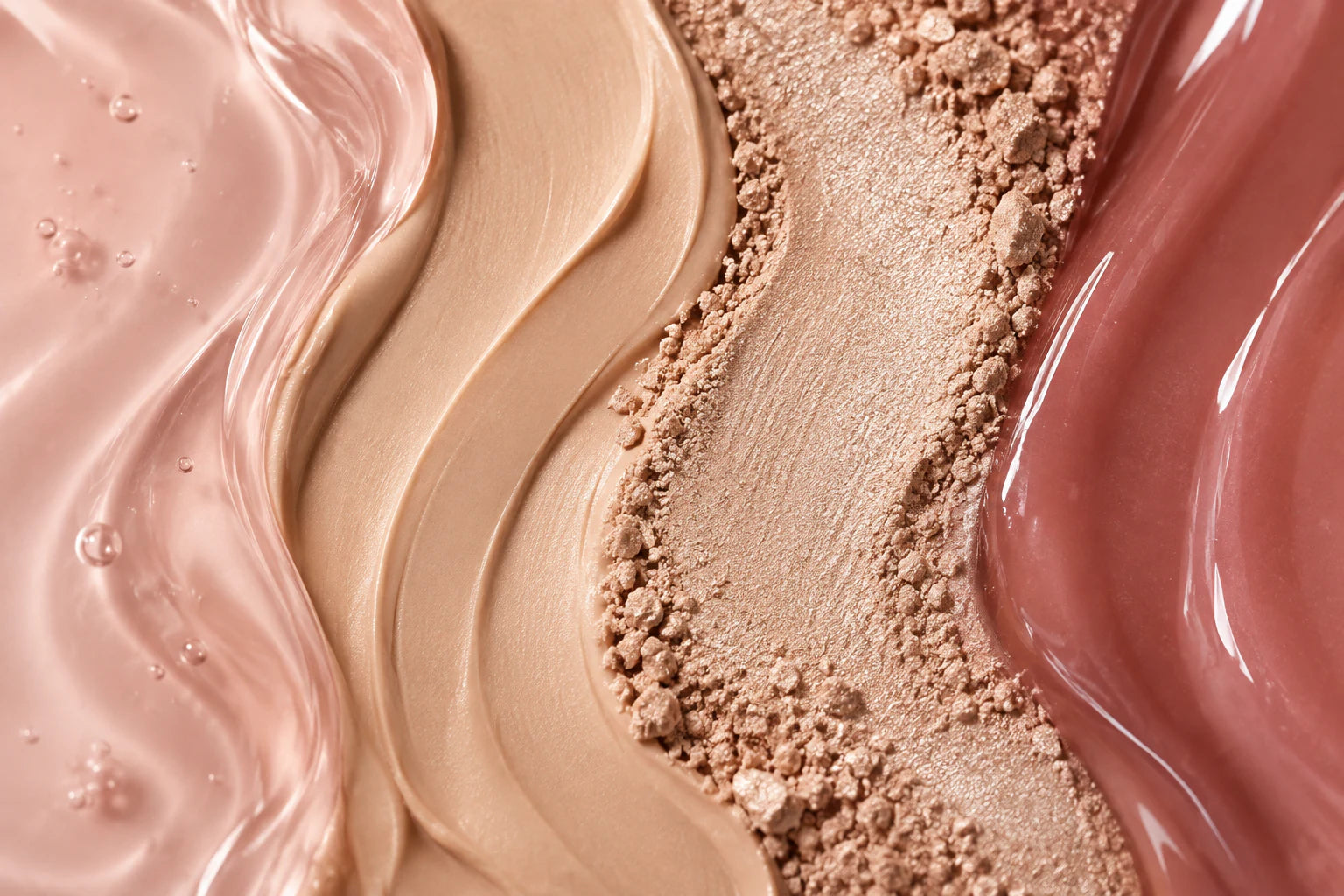Macro study of gloss, cream, powder, and lacquer textures